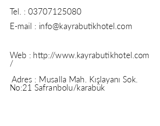 Kayra Butik Hotel Safranbolu iletiim bilgileri